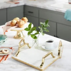 Kirkland's Home Gilded White Ceramic Trays, Set Of 2- Decorative Trays