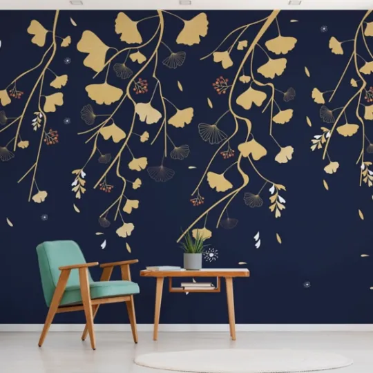 Kirkland's Home Gingko On Navy Peel And Stick Wall Mural- Wall Murals & Wall Decals