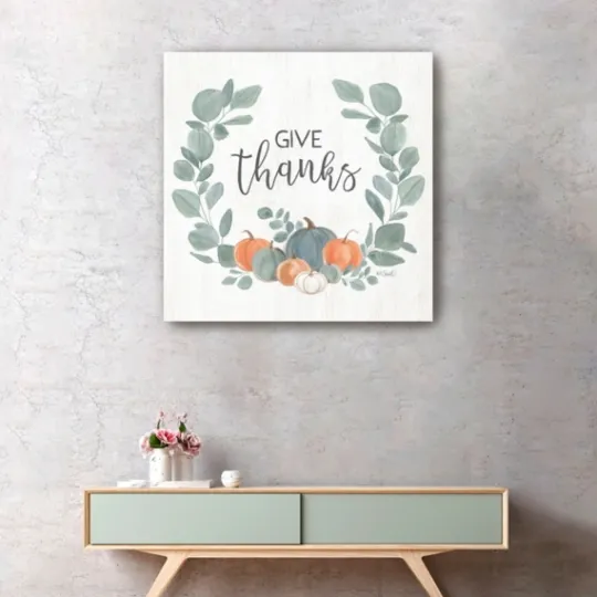 Kirkland's Home Give Thanks Eucalyptus Pumpkin Giclee Canvas Print- Wall Quotes & Signs