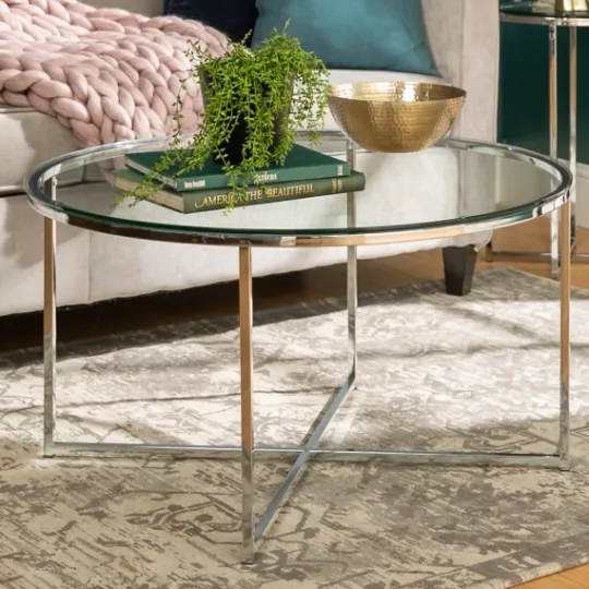 Kirkland's Home Glass & Chrome X-Base Coffee Table- Coffee Tables