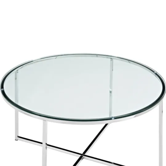 Kirkland's Home Glass & Chrome X-Base Coffee Table- Coffee Tables