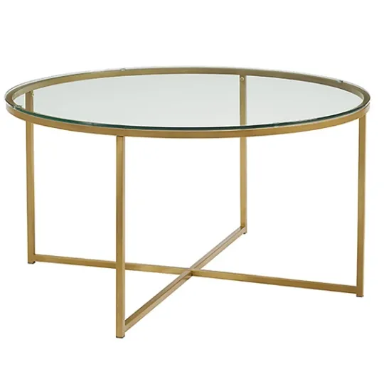 Kirkland's Home Glass & Gold X-Base Coffee Table- Coffee Tables