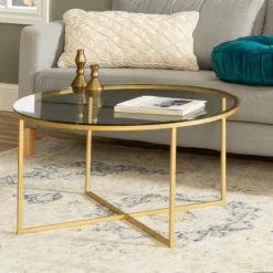 Kirkland's Home Glass & Gold X-Base Coffee Table- Coffee Tables