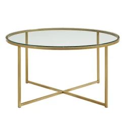Kirkland's Home Glass & Gold X-Base Coffee Table- Coffee Tables