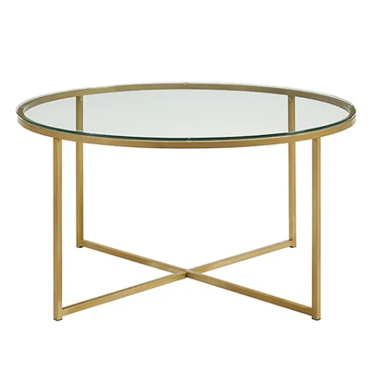 Kirkland's Home Glass & Gold X-Base Coffee Table- Coffee Tables