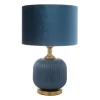 Kirkland's Home Glass Base Round Velvet Shade Table Lamp- Table Lamps