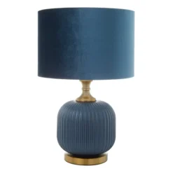 Kirkland's Home Glass Base Round Velvet Shade Table Lamp- Table Lamps