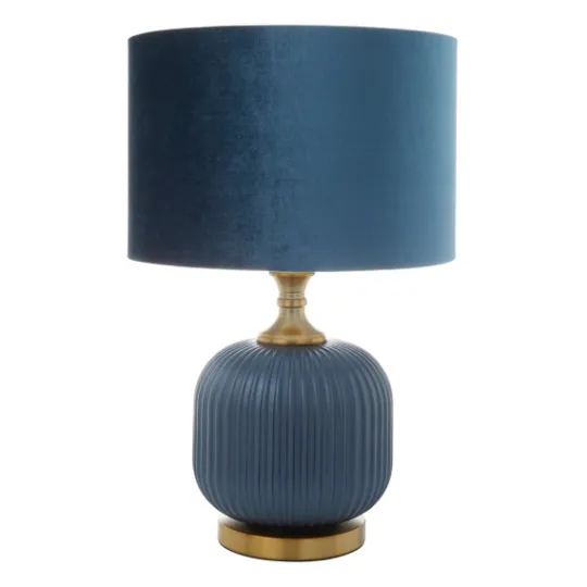 Kirkland's Home Glass Base Round Velvet Shade Table Lamp- Table Lamps