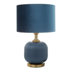 Kirkland's Home Glass Base Round Velvet Shade Table Lamp- Table Lamps