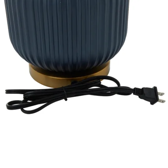Kirkland's Home Glass Base Round Velvet Shade Table Lamp- Table Lamps