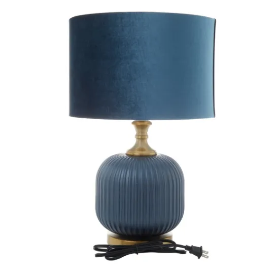 Kirkland's Home Glass Base Round Velvet Shade Table Lamp- Table Lamps
