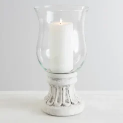 Kirkland's Home Glass Hurricane With Petal Cement Base, 11 In.- Candle Holders