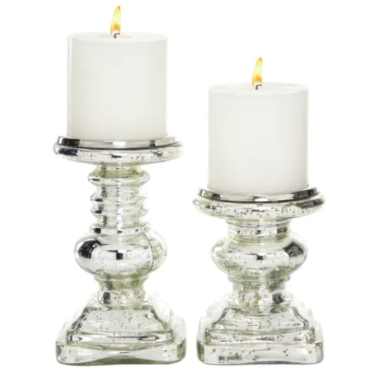 Kirkland's Home Glass Ornate 2-Pc. Pillar Candle Holder Set- Candle Holders