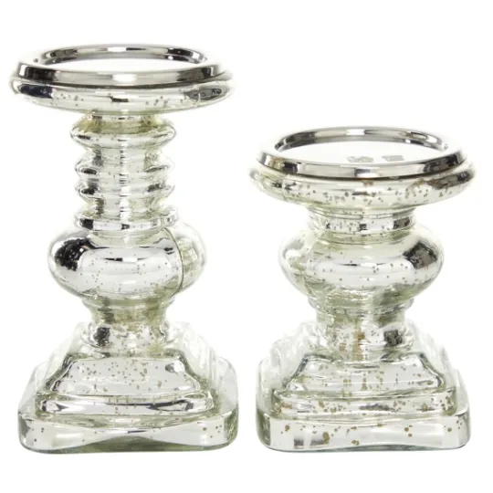 Kirkland's Home Glass Ornate 2-Pc. Pillar Candle Holder Set- Candle Holders