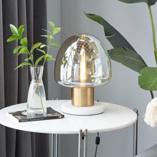 Kirkland's Home Glass Shade Gold Mushroom Table Lamp- Table Lamps