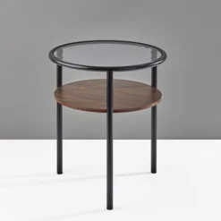 Kirkland's Home Glass Top Accent Table With Wood Shelf- Accent & End Tables