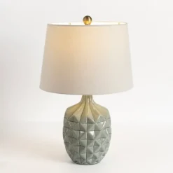 Kirkland's Home Glazed Dusty Blue Geo Table Lamp- Table Lamps