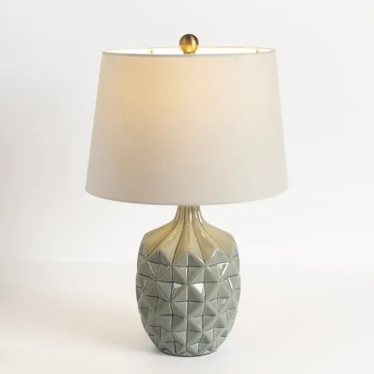 Kirkland's Home Glazed Dusty Blue Geo Table Lamp- Table Lamps