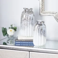 Kirkland's Home Glazed Gray Glass Vases, Set Of 2- Vases