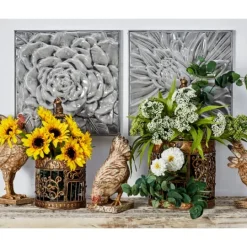 Kirkland's Home Glazed Iron Carved Floral Plaques, Set Of 3- Wall Plaques