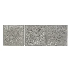 Kirkland's Home Glazed Iron Carved Floral Plaques, Set Of 3- Wall Plaques