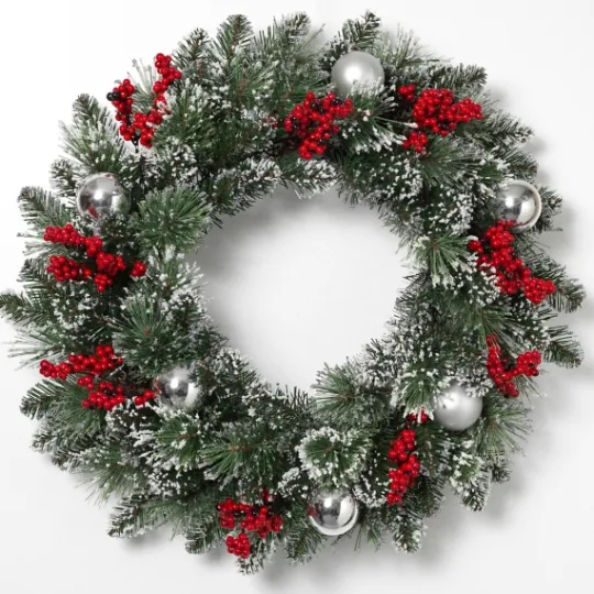 Kirkland's Home Glitter Pine Wreath With Berries And Ornaments- Wreaths