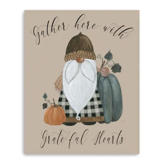 Kirkland's Home Gnome Pumpkin Grateful Hearts Giclee Canvas Print- Wall Quotes & Signs