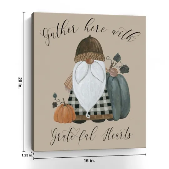 Kirkland's Home Gnome Pumpkin Grateful Hearts Giclee Canvas Print- Wall Quotes & Signs