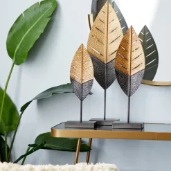 Kirkland's Home Gold And Black Metal Leaf Statues, Set Of 3- Statues & Figurines