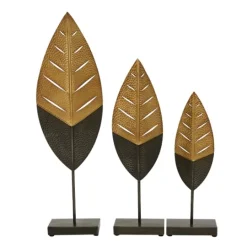 Kirkland's Home Gold And Black Metal Leaf Statues, Set Of 3- Statues & Figurines