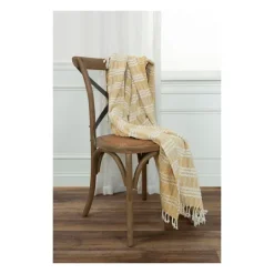 Kirkland's Home Gold And Ivory Striped Cotton Throw- Blankets & Throws