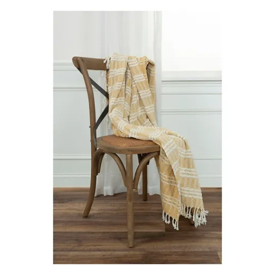 Kirkland's Home Gold And Ivory Striped Cotton Throw- Blankets & Throws