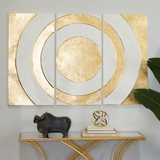 Kirkland's Home Gold And White Abstract Ripple Wall Plaque- Wall Plaques