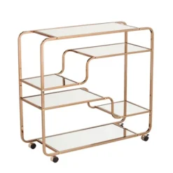 Kirkland's Home Gold Curved Metal Mirrored Bar Cart- Kitchen Islands & Bar Carts