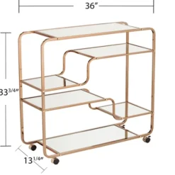 Kirkland's Home Gold Curved Metal Mirrored Bar Cart- Kitchen Islands & Bar Carts