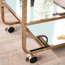 Kirkland's Home Gold Curved Metal Mirrored Bar Cart- Kitchen Islands & Bar Carts