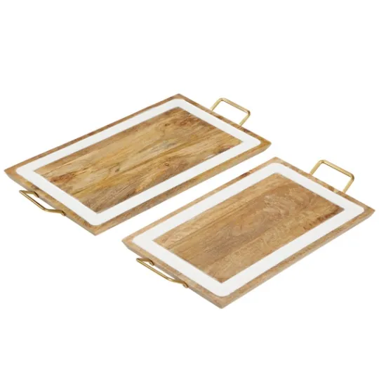 Kirkland's Home Gold Flat Enamel Trim 2-Pc. Decorative Tray Set- Decorative Trays
