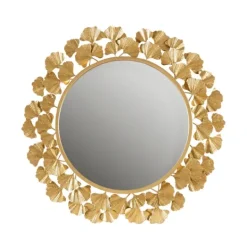 Kirkland's Home Gold Foil Leaf Framed Round Wall Mirror- Decorative Mirrors