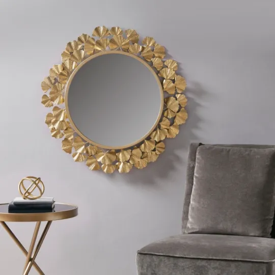 Kirkland's Home Gold Foil Leaf Framed Round Wall Mirror- Decorative Mirrors