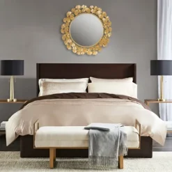 Kirkland's Home Gold Foil Leaf Framed Round Wall Mirror- Decorative Mirrors