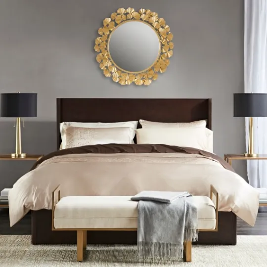 Kirkland's Home Gold Foil Leaf Framed Round Wall Mirror- Decorative Mirrors