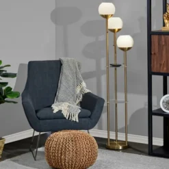 Kirkland's Home Gold Globe 3-Light Shelf Floor Lamp- Floor Lamps