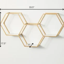 Kirkland's Home Gold Hexagonal Metal Frame White Wall Shelf- Shelves