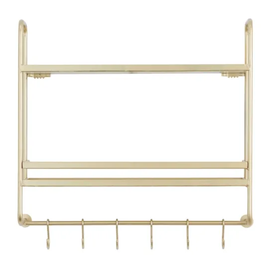 Kirkland's Home Gold Iron Frame Wall Shelf With Hooks- Wall Storage