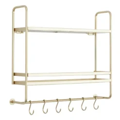 Kirkland's Home Gold Iron Frame Wall Shelf With Hooks- Wall Storage