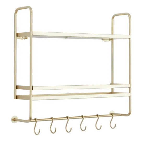 Kirkland's Home Gold Iron Frame Wall Shelf With Hooks- Wall Storage