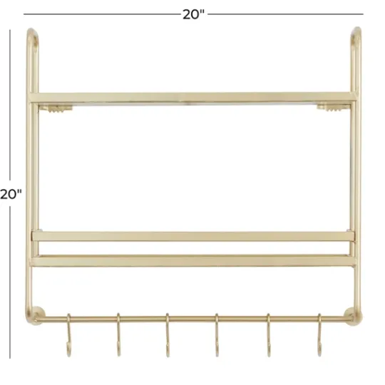 Kirkland's Home Gold Iron Frame Wall Shelf With Hooks- Wall Storage
