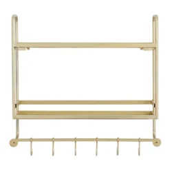 Kirkland's Home Gold Iron Frame Wall Shelf With Hooks- Wall Storage