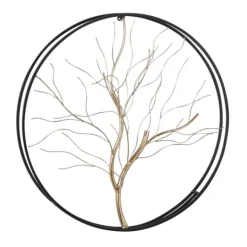Kirkland's Home Gold Iron Leaf-Less Tree Round Frame Wall Plaque- Wall Plaques