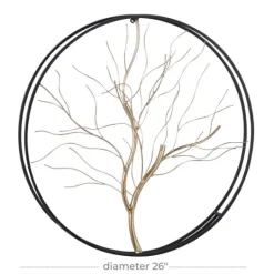 Kirkland's Home Gold Iron Leaf-Less Tree Round Frame Wall Plaque- Wall Plaques